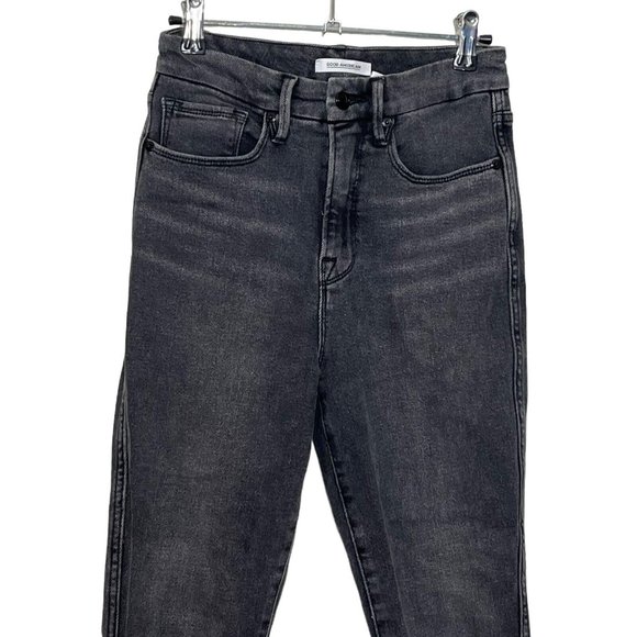 Good American Good Curve Skinny Jeans Raw Edge Black074 Womens Size 2 US 26 - Picture 4 of 14